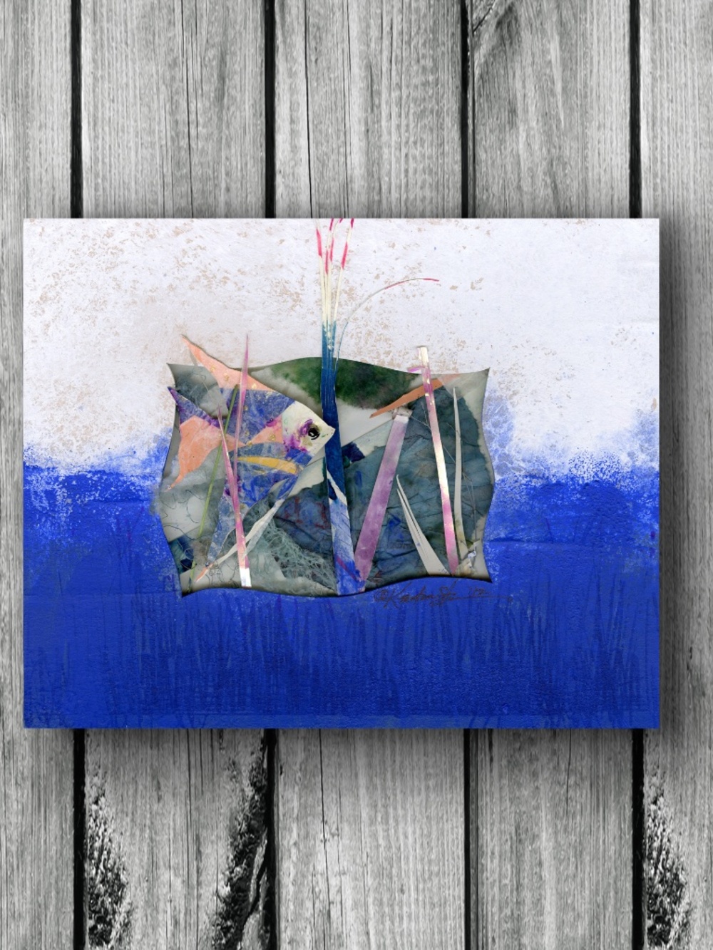 Original 3D, Dimensional Collage Fish Art, Tropical Fish Painting, - Angelfish